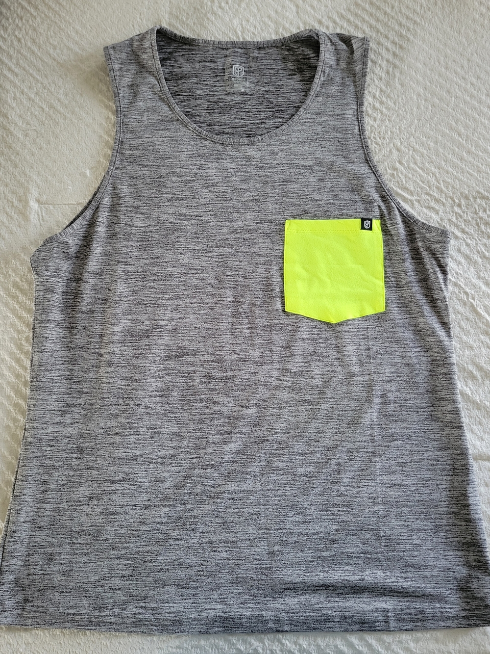 Born Primitive Gray Heather Performance Tank with Neon Yellow Pocket